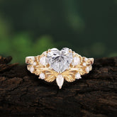 Nature - Inspired 3 - Prong Heart - Cut Moissanite Stackable Ring Set